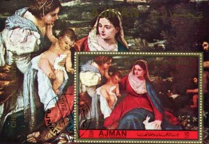 Ajman 1972 TIZIANO Virgin and Baby Paintings s/s Perforated fine used