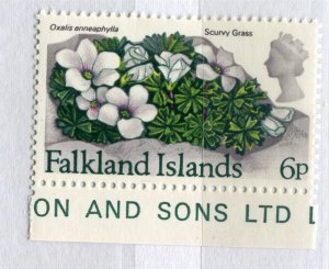 FALKLANDS; 1972 early Flowers issue fine MINT MNH Marginal 6p. value