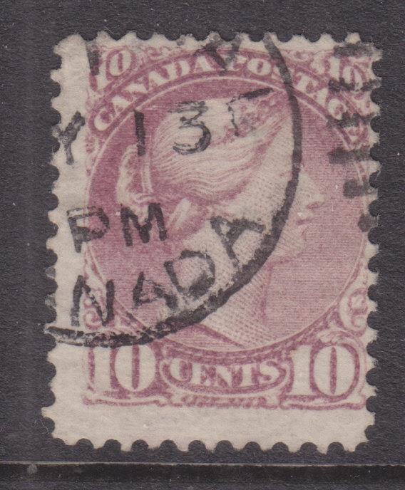 CANADA, 1876 Small Queen, 10c. Pale Lilac Magenta, used.