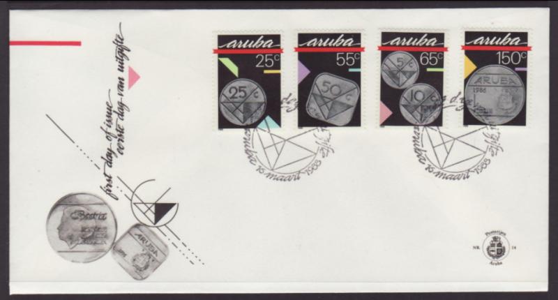 Aruba 32-35 Coins on Stamps U/A FDC