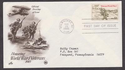 2154 World War I Veterans ArtCraft  FDC with neatly typewritten address