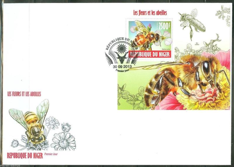 NIGER 2013  FLOWERS & BEES SOUVENIR SHEET  FIRST DAY COVER