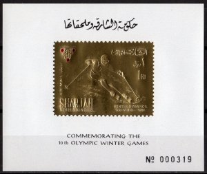 Sharjah 1968 Mi#BlB36A Olympic Winter Games/Skiing  S/S Gold Perforated MNH VF