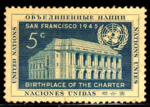 United Nations #12 ~ Mint, Light HM, Paper Toned  (1952)