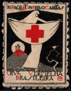 Vintage Brasil Poster Stamp Brazilian Red Cross Charity in Peace and War