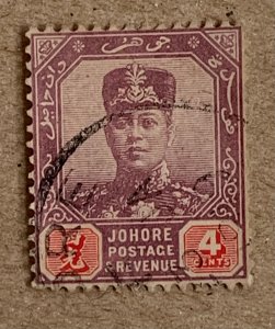 Malaya Johore 1918 4c Sultan, used. Scott 89, CV $0.70. SG 91