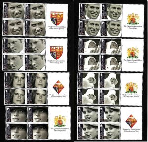 Gibraltar-Sc#1190-7-eight unused NH blocks-QEII-Grandchildren-Prince William-Pri