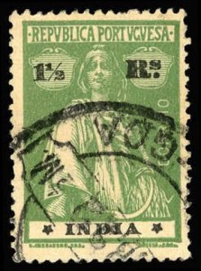 PORTUGUESE INDIA Sc 375B USED - 1920 1½r - Ceres, Ordinary paper - Perf 15 x 14