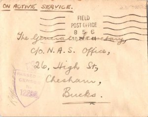 Great Britain Soldier's Free Mail 1944 Field Post Office 856 Brussels, Belgiu...