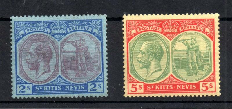 St Kitts & Nevis KGV 1921 2/- & 5/- mint LHM #47 #47C WS13148