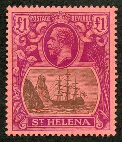 St Helena SG96 1922 One Pound Grey and Purple/red Fine M/Mint