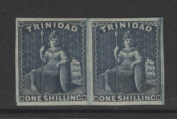 TRINIDAD SG29 1859 1/= INDIGO PAIR UNUSED