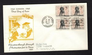 Canada 1962 Education #396 block of four FDC  H&E cachet addressed