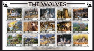 Stamps. Fauna Wolves 1 sheet 15 stamps perforated 2024 year  NEW