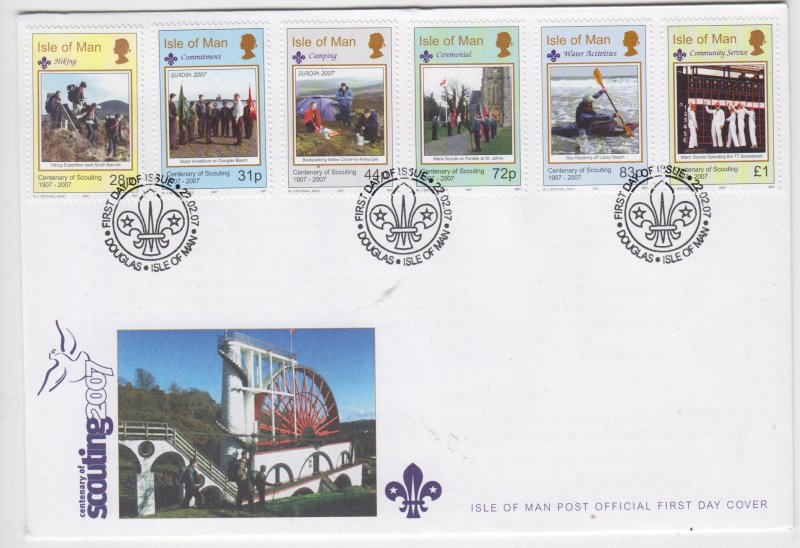 Isle of Man -  2007,  Scouting,  set of 6,  on FDC