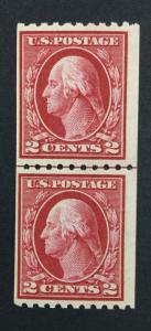 US #442 COIL LINE PAIR MINT OG NH $130 LOT #5652