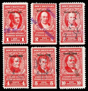 Scott R448-R453 $1.00-$10.00 1946 Dated Red Revenues Used Fine+ Cat $27.85