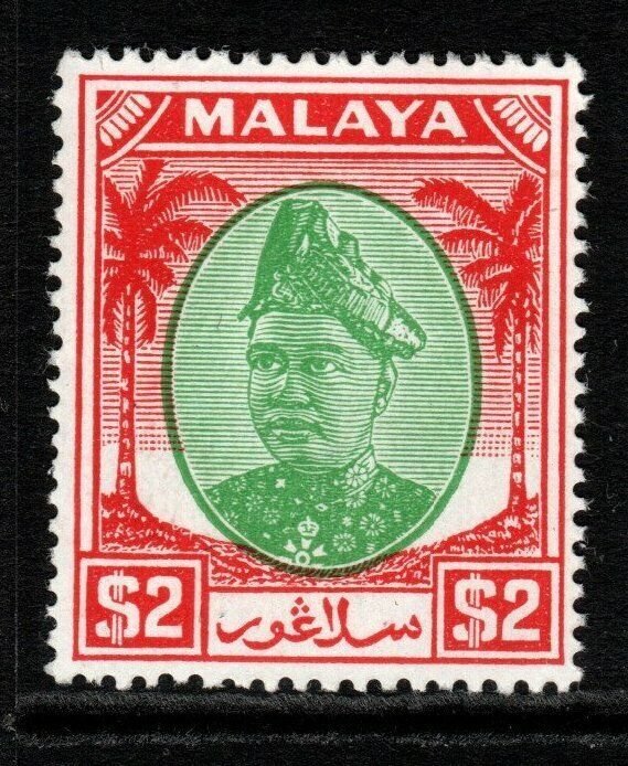 MALAYA SELANGOR SG109 1949 $2 GREEN & SCARLET MNH