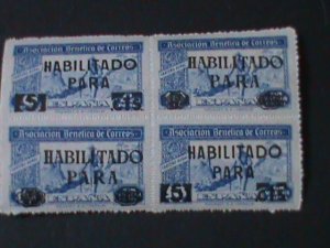 SPAIN-AUTHORIZATION-OVER PRINT-STAMPS-BLOCK MNH -VERY FINE-HARD TO FIND