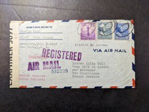 1942 Registered USA Airmail Cover New York NY to Azzemour French Morocco