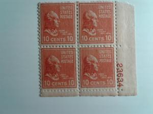 SCOTT # 815 PLATE BLOCK GEM 10 CENT MINT NEVER HINGED TYLER PRESIDENTIAL