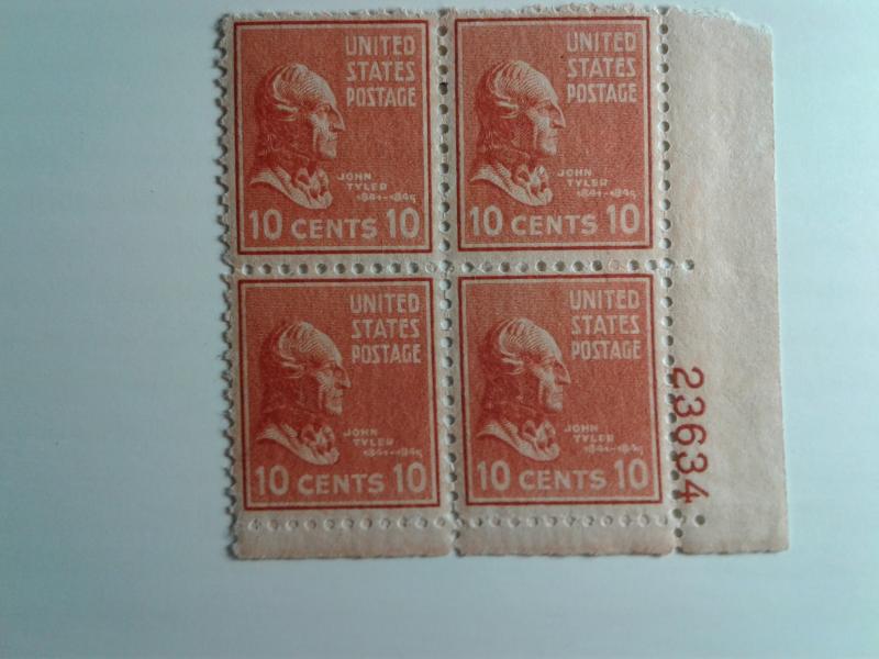 SCOTT # 815 PLATE BLOCK GEM 10 CENT MINT NEVER HINGED TYLER PRESIDENTIAL