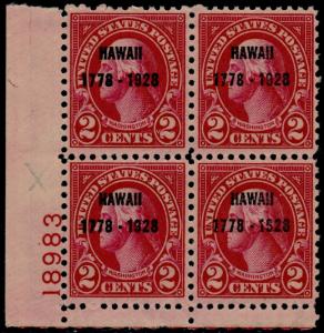 #647 F-VF OG NH LOWER LEFT PLATE # BLOCK OF 4 CV $225.00 BQ5003