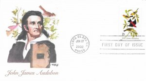 2002 FDC, #3650, 37c John James Audubon, 2 diff. cachets