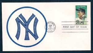 UNITED STATES FDC 25¢ Lou Gehrig 1989 Cacheted