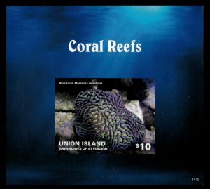 Union Island 2014 - Coral Reefs - IMPERF Souvenir Stamp Sheet - MNH