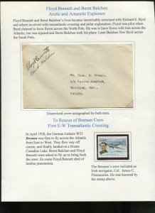 2 PAGE EXHIBIT WITH PILOT FLOYD BENNETT & BERNT BALCHEN SIGNED COVER & MORE