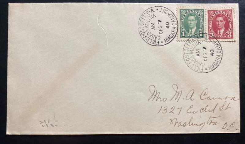 1940 Niagara Camp Military Post Office Canada Cover To Washington Dc USA
