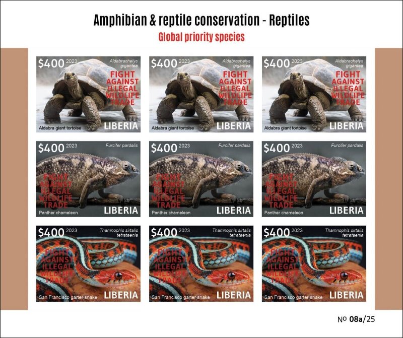 LIBERIA 2023 PACK 10 IMPERF SHEETS - REPTILES TURTLE TURTLES CHAMELEON SNAKE MNH-