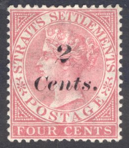 Malaya Straits Settlements 1883 2c on 4c Rose SG 61 Scott 61 MLH Cat £85($111)