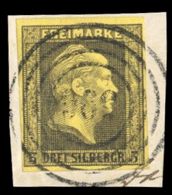 German States, Prussia #5 Cat$16, 1850 5sg black on yellow, used on piece