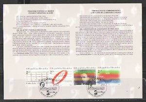 Croatia, Scott cat. 291a-d. Croatian Music issue. Postal Bulletin. First day. ^