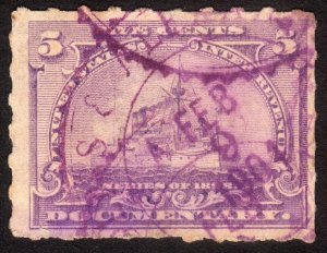 1898, US 5c, Documentary, Used, Sc R167