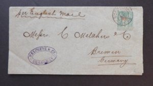 1900s Shanghai French Post Office in China Wrapper Cover to Bremen Germany