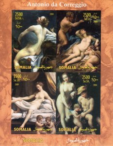 Somalia 2004 ANTONIO da CORREGGIO Famous Nudes Paintings Shlt (4) IMPERF. MNH