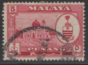 MALAYA PENANG SG58 1960 5c CARMINE-LAKE FINE USED