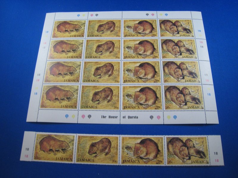 JAMAICA 1981  -  SCOTT # 499  FULL SHEET & STRIP OF 4 -  LOT OF 4 MNH