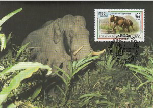 Cambodia 1997 Maxicard Sc #1597a 300r Asian elephant WWF