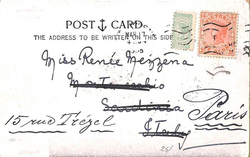 ac6726 -  AUSTRALIA Victoria - Postal History - POSTCARD to ITALY forwarded 1905