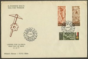 MALTA FDC Sc#541-3 SG#586-8 1977 Workers Complete Set Cacheted UA