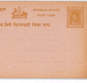 India States HOLKAR Postal Stationery Card Quarter Anna Unused {samwells}PJ269