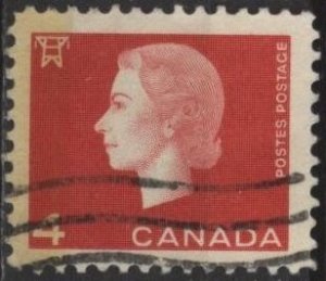 Canada 404 (used, discolored) 4c Elizabeth II, carmine (1963)