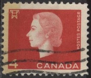 Canada 404 (used, discolored) 4c Elizabeth II, carmine (1963)