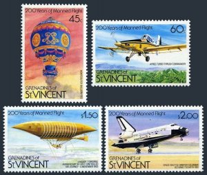 St Vincent Gren 275-278, 278a, MNH. Manned Flight, 200, 1983. Balloon, Columbia.