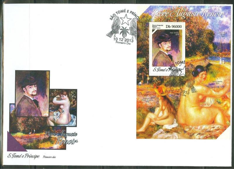 SAO TOME E PRINCIPE 2014 ART PIERRE AUGUSTE RENOIR  SOUVENIR SHEET FDC