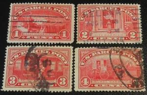 1913 1c, 2c, 3c, 4c Parcel Post Scott Q1, Q2, Q3, Q4 used